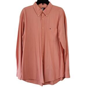 Tommy Hilfiger Orange White Plaid Long Sleeves Button Down Shirt Men's Size  XL
